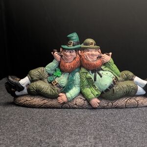 Pair of Green Ceramic Leprechaun Figurines